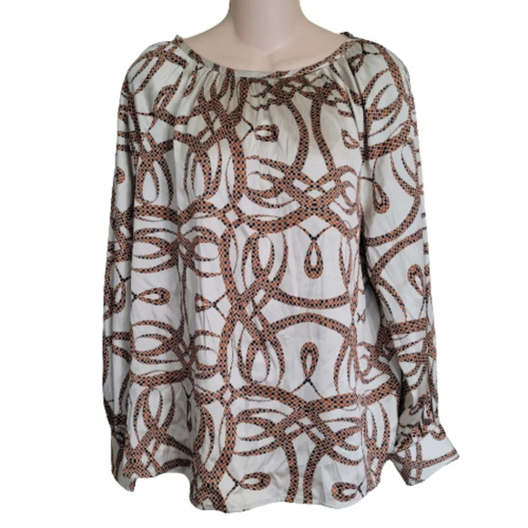 RICHARD ALLAN x H&M Light Beige Patterned Satin Blouse Size Women's 10 NEW - Picture 2 of 12